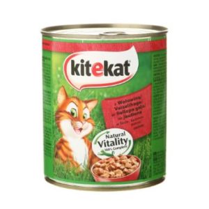 Barība kaķiem Kitekat ar liellopu gaļu konservs 800g