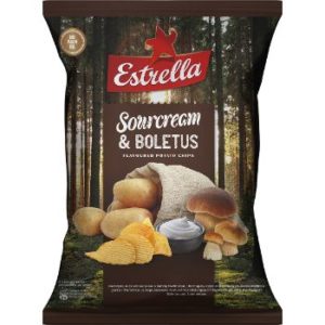 Čipsi Estrella ar skābā krējuma un baraviku garšu 180g