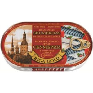 Skumbrijas fileja tomātu mērcē Rīgas Zelts 190g ar atslēgu